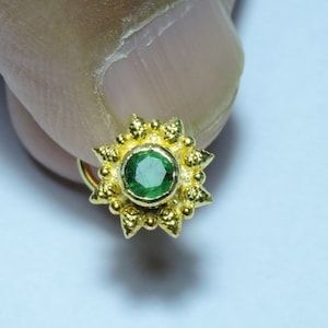 1 Piece Stunning 24Kt Gold Plated Over 92.5 Sterling Silver Natural Zambian Emerald Gemstone Indian Nose Stud For Pierced Nose.