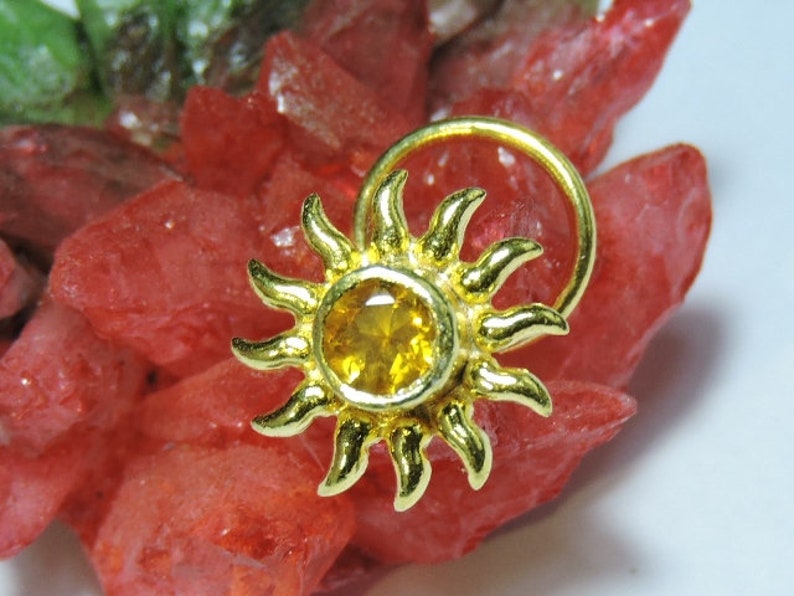 1 Piece Stunning 92.5 Sterling Silver With 24kt Gold Plated Natural Citrine Gemstone Indian Nose Stud For Pierced NoseIndian Nose Stud