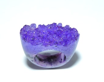 1 pièce extrêmement belle bague Druzy améthyste violette naturelle entièrement faite de pierres précieuses/bagues Druzy/Collection de bagues nouveauté/bague joaillerie.
