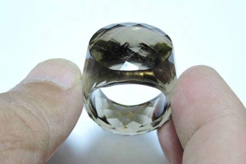 1 Piece Very Attractive Natural Smokey Topaz Full Faceted Round Shaped Hand Carved Single Gemstone Made RingSmokey Ring.