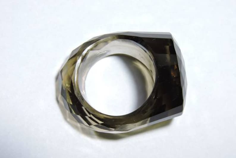 1 Piece Very Attractive Natural Smokey Topaz Full Faceted Round Shaped Hand Carved Single Gemstone Made RingSmokey Ring.