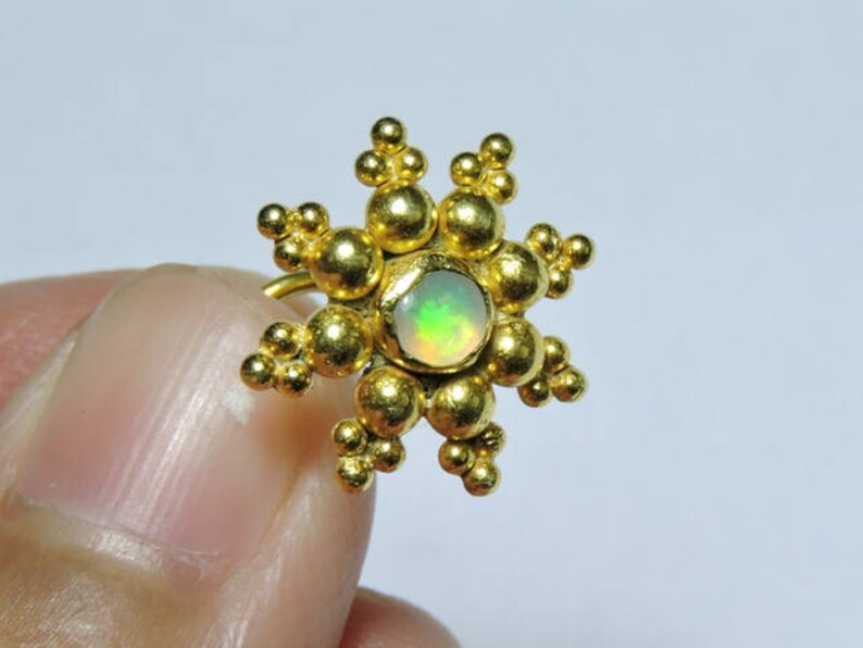 1 Piece Extremely Beautiful 24Kt Gold Plated Over 92.5 Sterling Silver Natural Ethiopian Opal Gemstone Indian Nose Stud For Pierced Nose.
