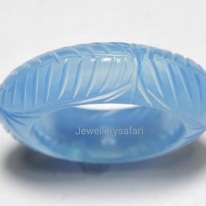1 Piece Natural Blue Chalcedony Carved Band / Chalcedony Made Ring Band / Comfortable To Wear Band / Carved Gemstone Band