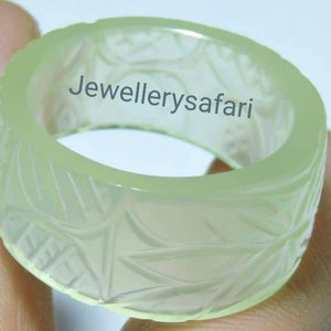 Hand Carved Natural Prehnite Chalcedony Ring Band / Mughal Carved Design