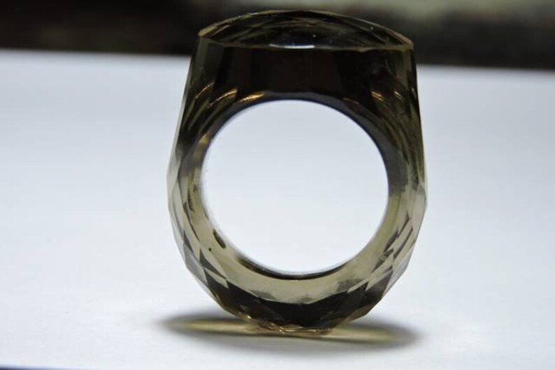 1 Piece Very Attractive Natural Smokey Topaz Full Faceted Round Shaped Hand Carved Single Gemstone Made RingSmokey Ring.