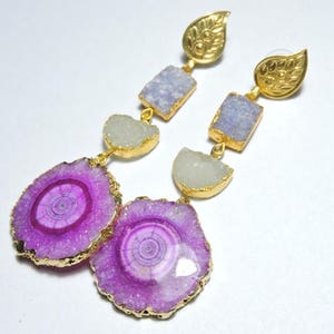 1 Pair Beautiful 24kt Gold Electroplated Edges Sparkling Druzy Gemstone Earrings/Earrings/Body Jewellery/Sparkling Druzy Earrings.