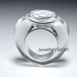 1 Piece Gorgeous Natural Rock Crystal Quartz Hand Carved Plus Faceted Gemstone Made Ring/Rings Jewellery/Rings/Fashion Rings.