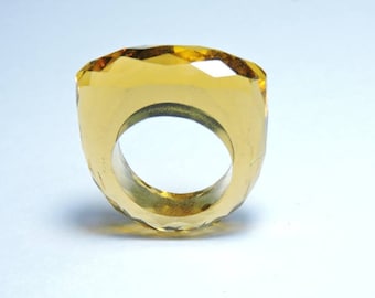 Faceted Yellow Citrine Quartz Ring