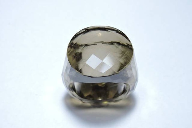 1 Piece Very Attractive Natural Smokey Topaz Full Faceted Round Shaped Hand Carved Single Gemstone Made RingSmokey Ring.