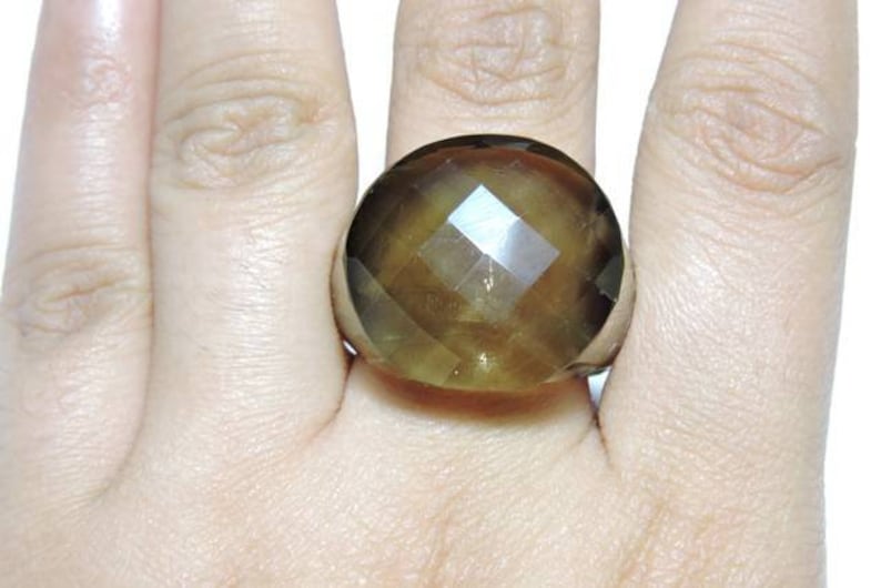1 Piece Very Attractive Natural Smokey Topaz Full Faceted Round Shaped Hand Carved Single Gemstone Made RingSmokey Ring.