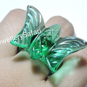 1 Piece Beautifull Teal Green Quartz Full Hand Carved Butterfly Shaped Single Gemstone Made Ring/Teal Green Quartz/Statement Ring.