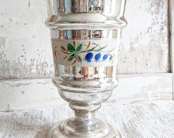 Antique farmer's silver goblet, large cup, RARE, hand-painted, mouth-blown, brocante, antique, Biedermeier, collector's item