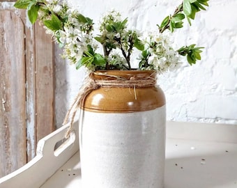 Ancient, rustic confit pot, brocante, old pottery, vase, country house