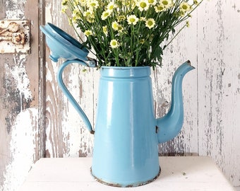 Antike Emaillekanne, bleu brocante, Cottagelook, Farmhouse, Vase