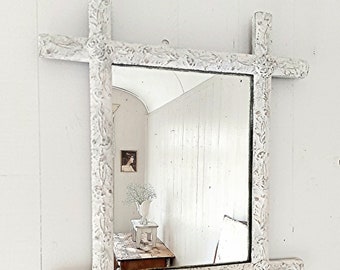 Magical French mirror, flower tendrils, brocante, chippy paint