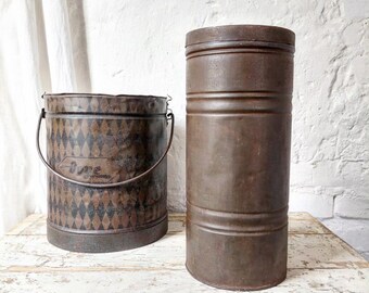 Ancient, large tin can, Schwartau can, Aunt Emma, patina perfection, harlequin pattern