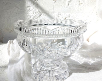 Beautiful, old footed bowl, heavy crystal glass, Brocante, Romanticroom