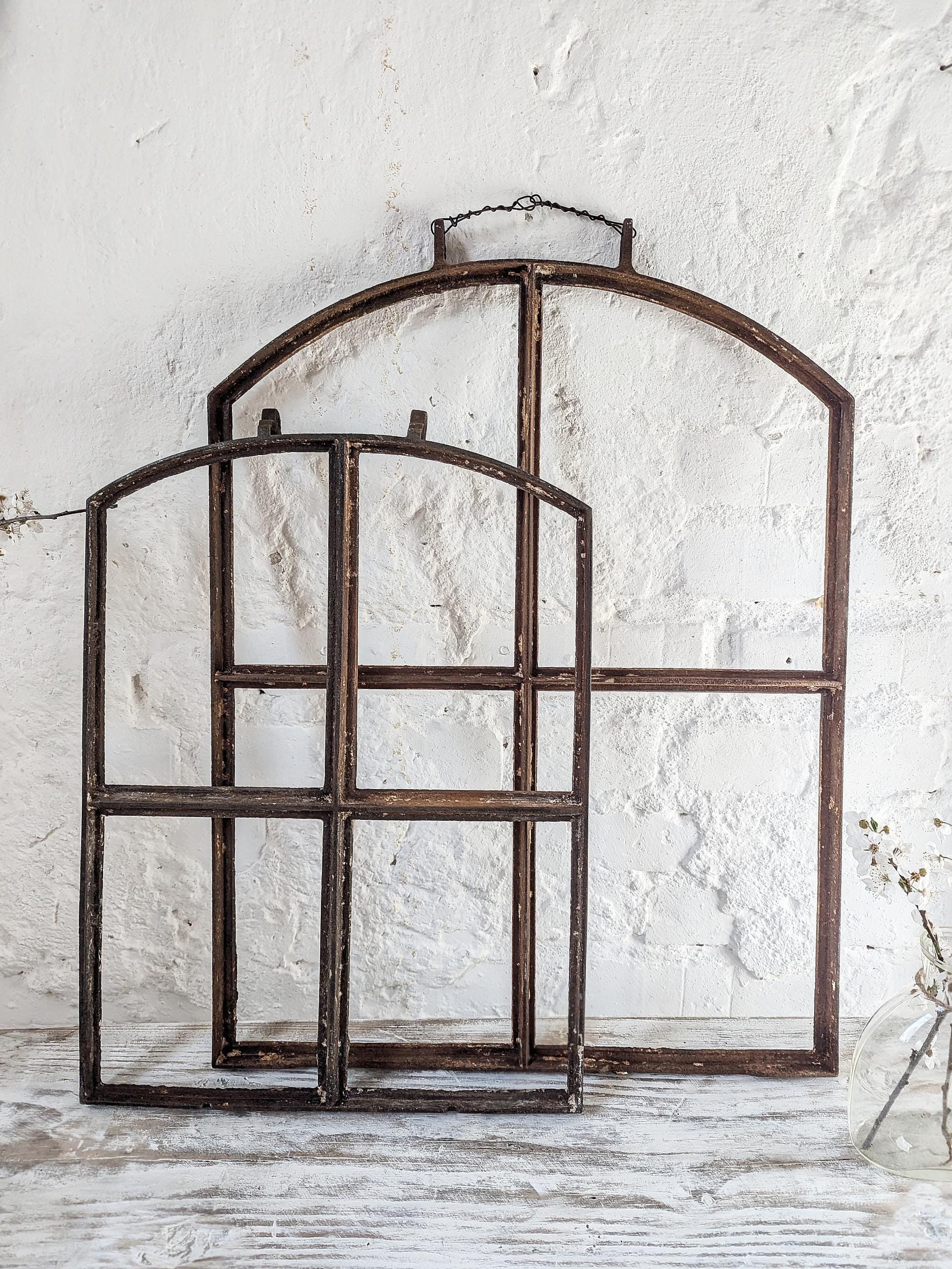 Antique Large Iron Window, Round Arch, Stable Window