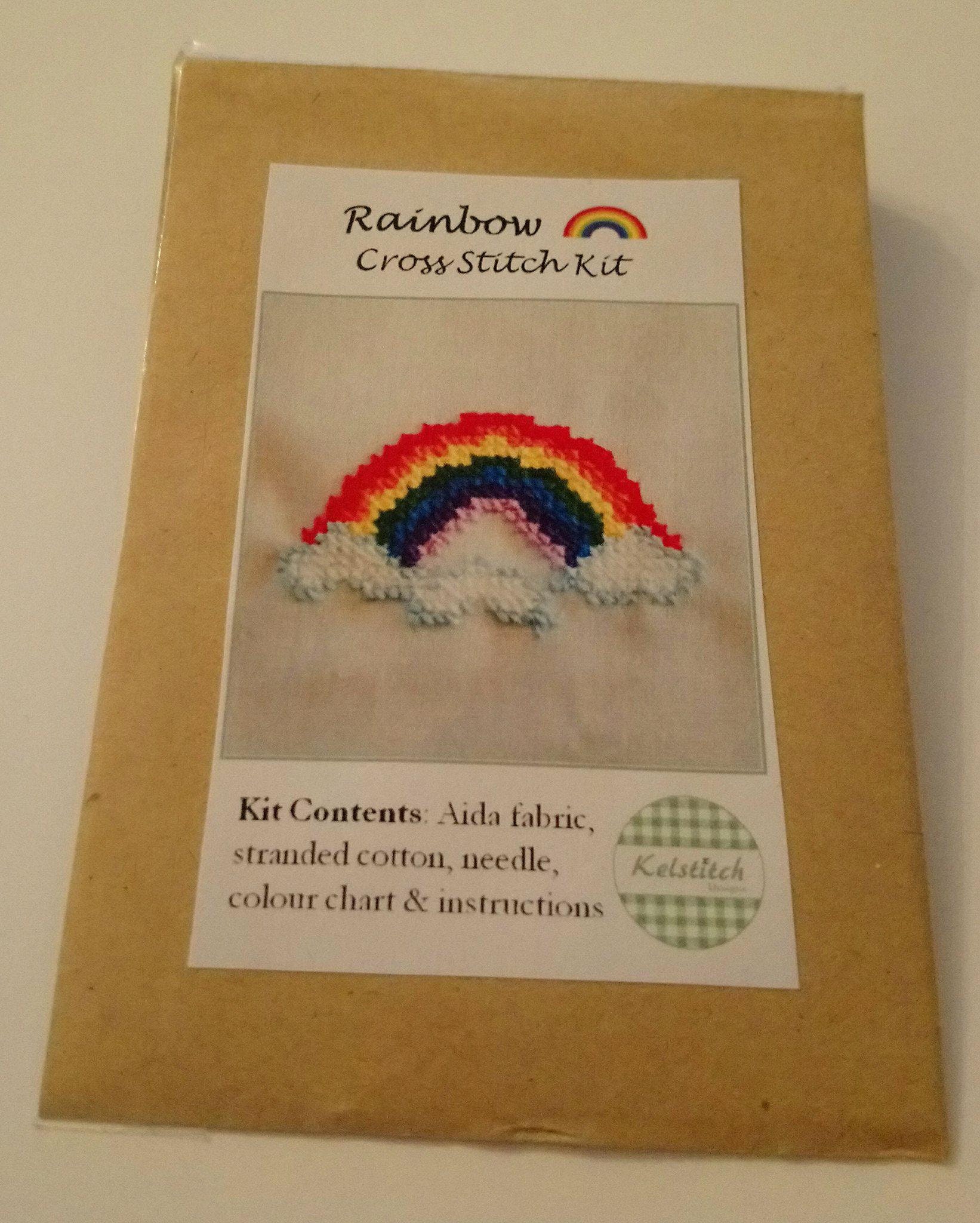 Cross stitch kit - Rainbow hearts cross stitch kit - kids cross stitch kit  - DIY beginners cross stitch kit