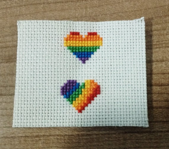 Cross stitch kit - Rainbow hearts cross stitch kit - kids cross stitch  - beginners cross stitch - LGBTQ+ - valentines - paper free version