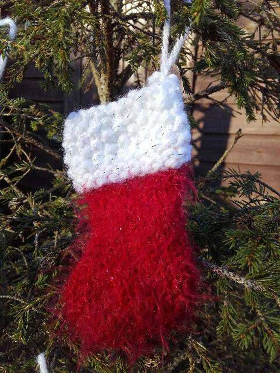 Mini Christmas Stocking Tree Ornament - Christmas Decoration - Hanging Christmas Tree Decoration - Hand Knitted - Gift Bag- Free UK Shipping