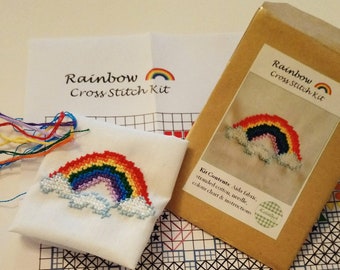 Cross stitch kit - Rainbow cross stitch kit - kids cross stitch kit - DIY beginners cross stitch kit - Gift for Teacher - Paper Free Version