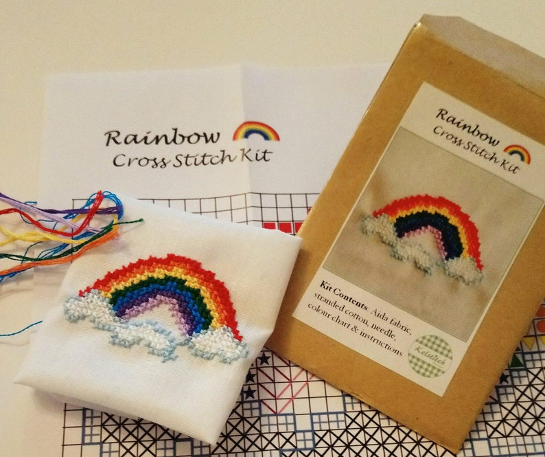 Cross stitch kit Rainbow cross stitch kit kids cross stitch kit DIY beginners cross stitch kit Gift for Teacher Paper Free Version image 1