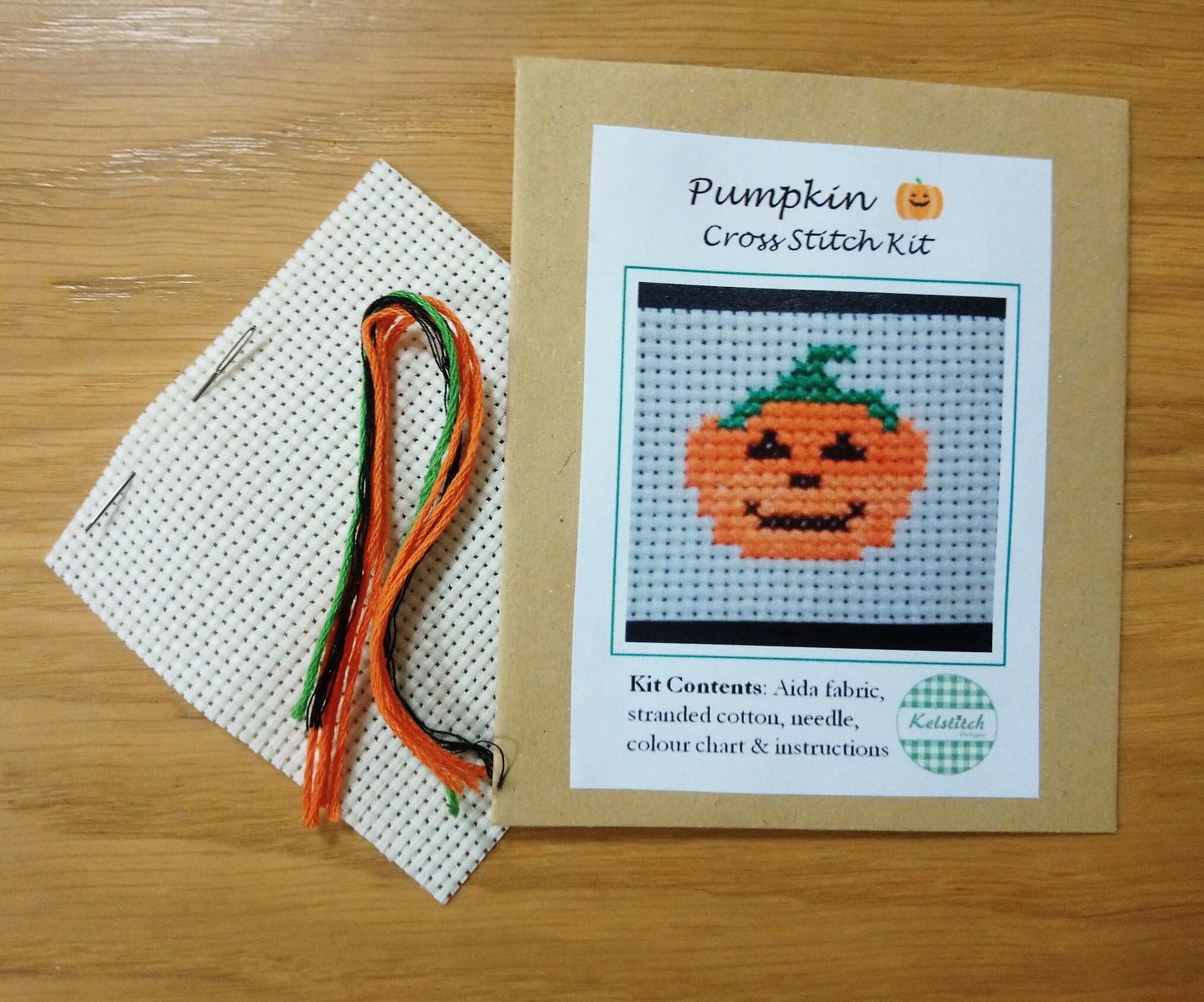 Cross stitch kit - Pumpkin cross stitch kit - kids cross stitch kit - DIY beginners  cross stitch kit - paper free version