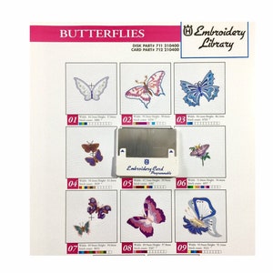 Tarjeta con diseños de bordado de mariposas para máquinas de bordado Husqvarna Viking Rose, n.º 1+, 1250, Scandinavia Iris y Orchedia