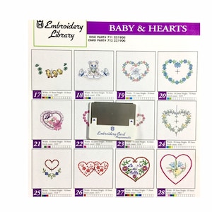 Carte de motifs de broderie bébé et cœur pour Husqvarna Viking Rose, #1+, 1250, Scandinavia Iris, Orchedia Machines à broder