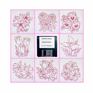 Redwork Flowers Embroidery Designs Floppy Disk for Husqvarna Viking Designer 1