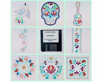 Folk Embroidery Designs Floppy Disk for Husqvarna Viking Designer 1 Embroidery Machine -Other Formats on CD Available