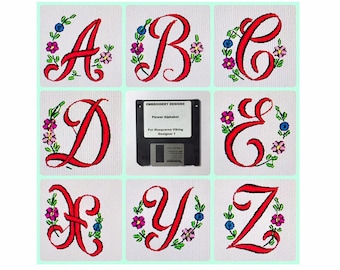 Disque de motifs de broderie monogrammes alphabet fleurs pour Husqvarna Viking Designer 1 - autres formats sur CD disponible