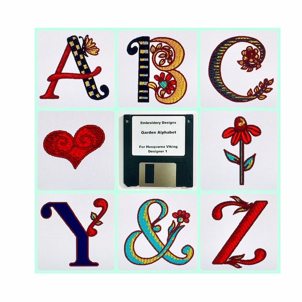 Garden Alphabet Monograms Embroidery Designs Disk for Husqvarna Viking Designer 1
