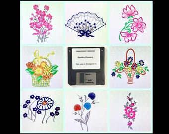 Garden Flowers #1 Embroidery Designs Floppy Disk for Husqvarna Viking Designer 1 Embroidery Machine