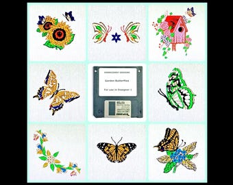 Garden Butterflies Embroidery Designs Floppy Disk for Husqvarna Viking Designer 1 Embroidery Machine