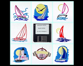 Acuatic Sailing Embroidery Designs Floppy Disk for Husqvarna Viking Designer 1 Embroidery Machine