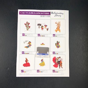 Cactus Et Toreros Broderies Carte #2236 pour Husqvarna Viking Rose, #1+, 1250, Scandinavia Iris, Orchedia Machines à broder