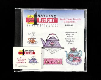 Teapots Embroidery Designs Card for Brother Bernina Deco White Baby Lock and Simplicity Embroidery Machines