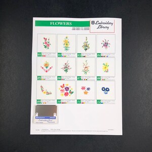 Cartes de motifs de broderie de fleurs #2305 pour Husqvarna Viking Rose, #1+, 1250, Scandinavia Iris, Orchedia Machines à broder