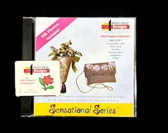 Silk Flowers Embroidery Designs Card for Brother Bernina Deco White Baby Lock and Simplicity Embroidery Machines