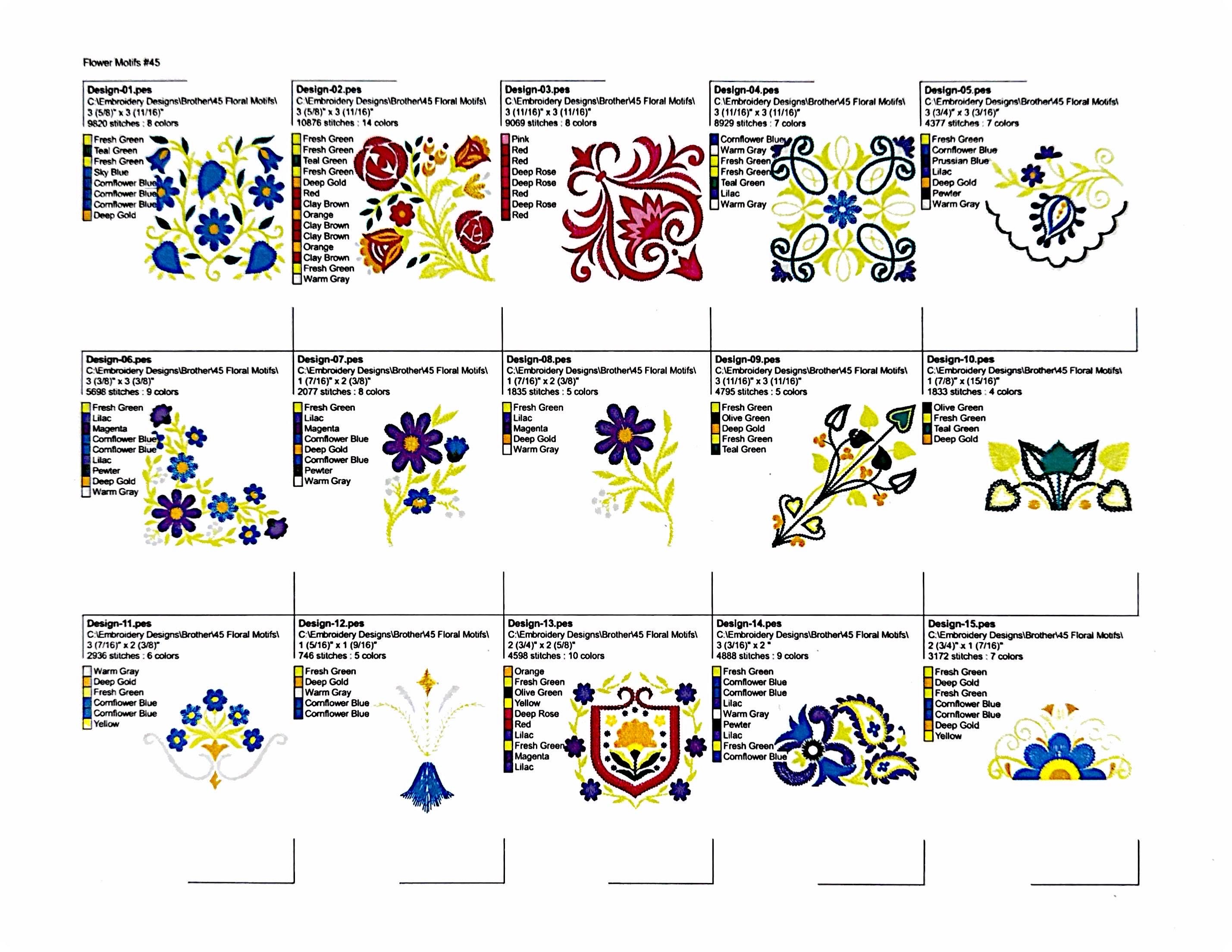 Floral Motifs Embroidery Designs Card #45 for Brother Bernina Deco