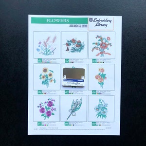 Carte de motifs de broderie de fleurs #2301 pour Husqvarna Viking Rose, #1+, 1250, Scandinavia Iris, Orchedia Machines à broder