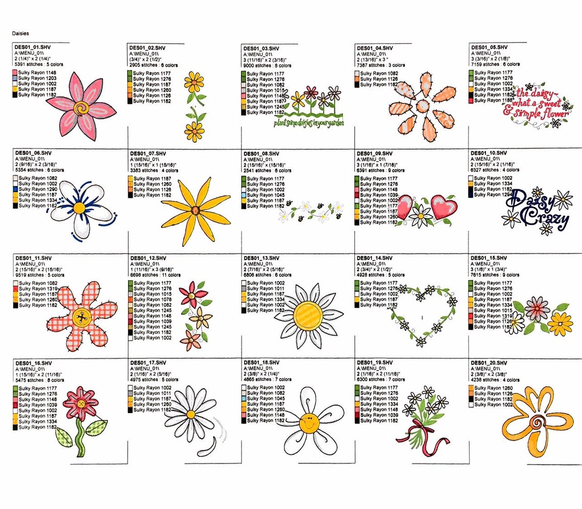 Daisy Flowers Embroidery Designs Disk for Husqvarna Viking Etsy