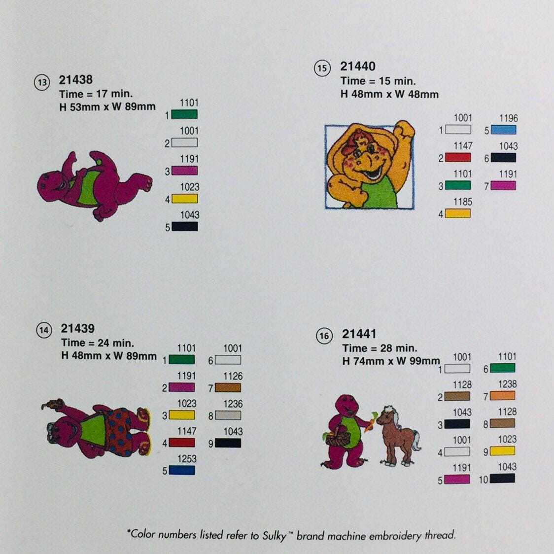 Barney Embroidery Designs Card for Janome Elna Kenmore Embroidery ...