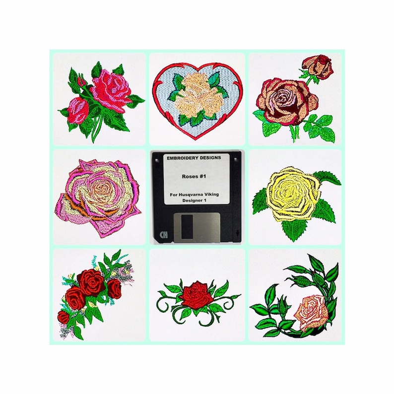 Roses 1 Embroidery Designs Disk for Husqvarna Viking Designer 1