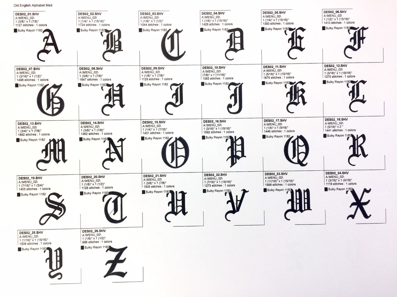 Old English Alphabet Embroidery Designs Floppy Disk for Husqvarna