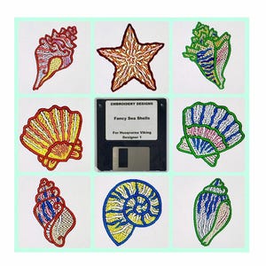 Fancy Sea Shells Embroidery Designs Disk for Husqvarna Viking Designer 1 Embroidery Machine -Other Formats on CD Available