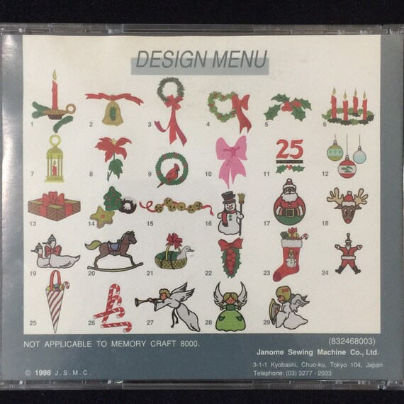 Christmas 3 Embroidery Designs Card #124 for Janome Elna Kenmore
