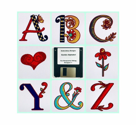Husqvarna Viking Old English Alphabet Letters Embroidery Designs Card